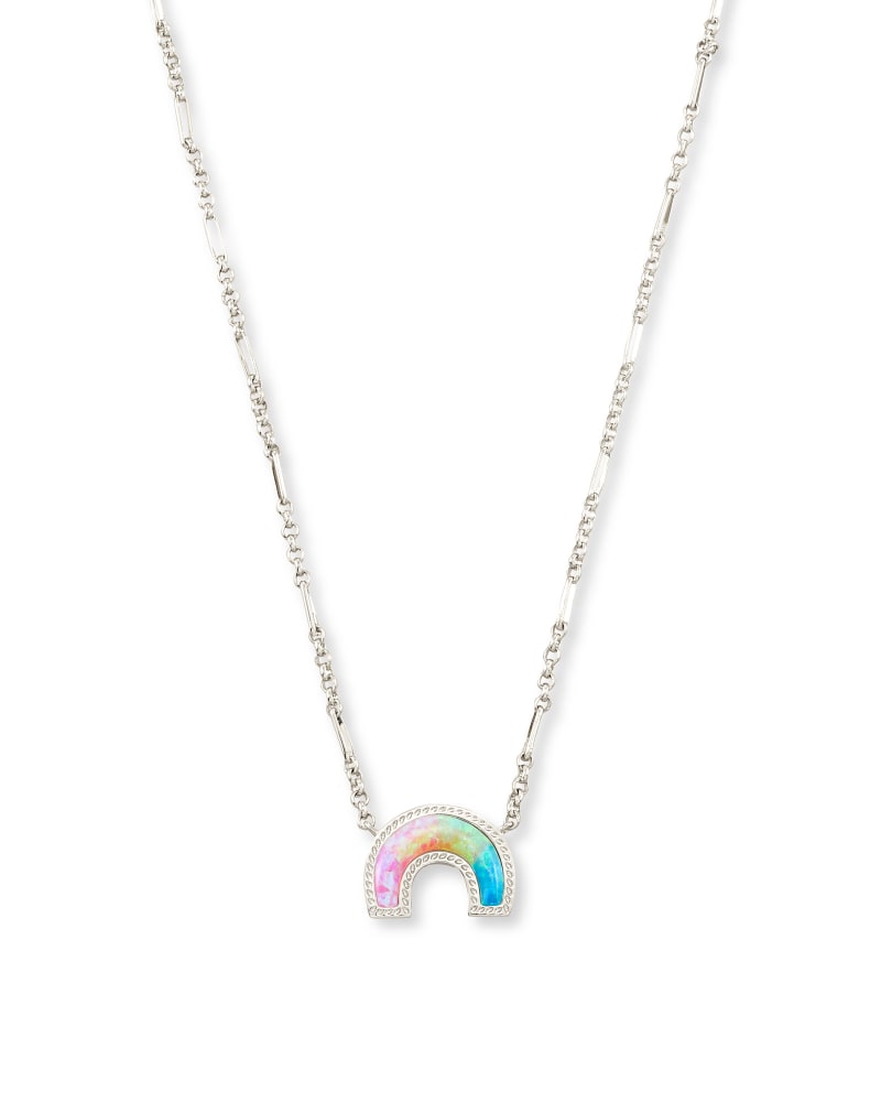Rainbow Silver Pendant Necklace in Pastel Mix image number 0